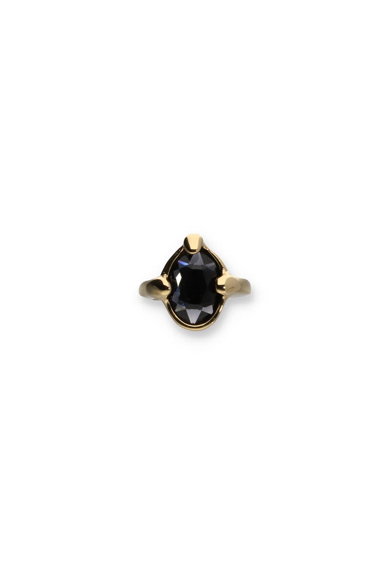 18K Gold-Plated Ring with Black Faceted Crystal, Main, color, Gold