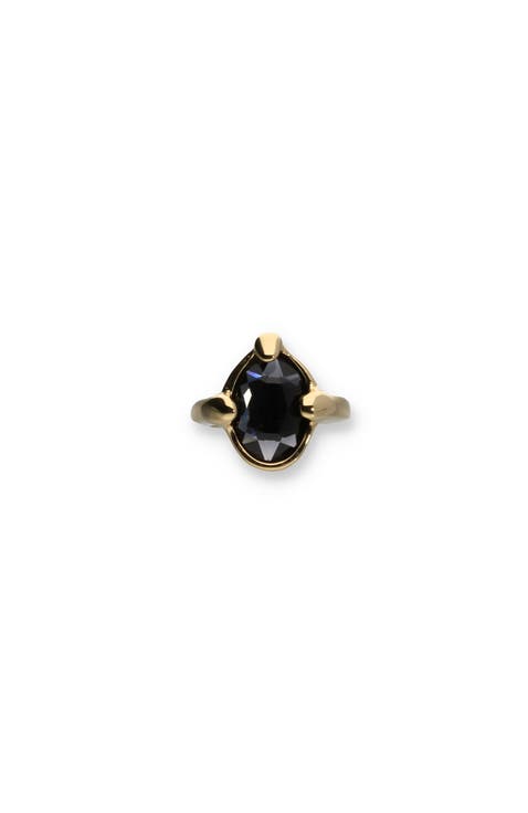 18K Gold-Plated Ring with Black Faceted Crystal