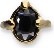 UNODE50 18K Gold-Plated Ring with Black Faceted Crystal