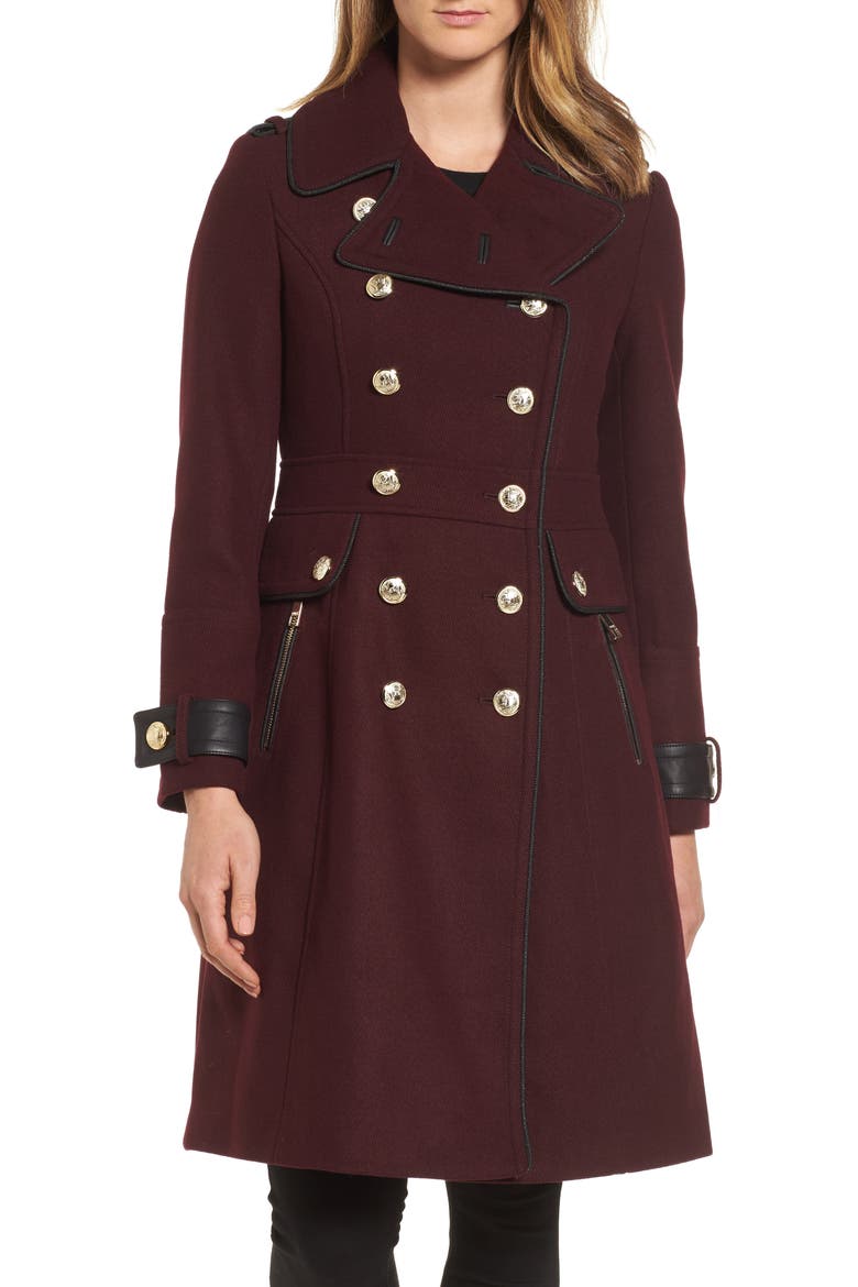 Wool Blend Military Coat, Main, color, RUM RAISIN