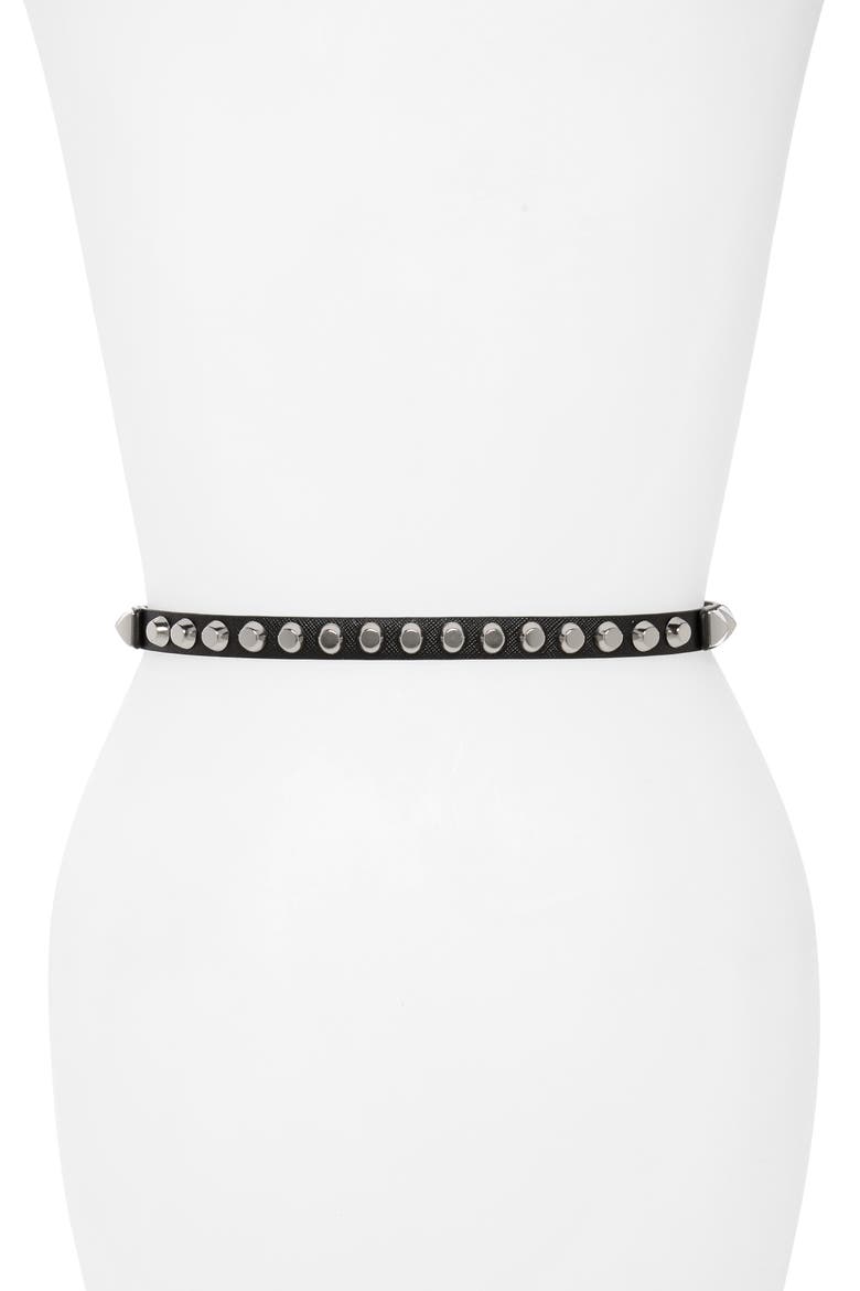 Studded Saffiano Leather Belt, Alternate, color, NERO/ SILVER