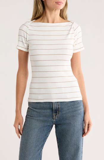 Cyrus Stripe Boat Neck Short Sleeve Top In Multi