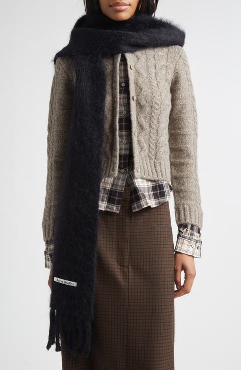 Mohair & Wool Blend Hooded Fringe Scarf