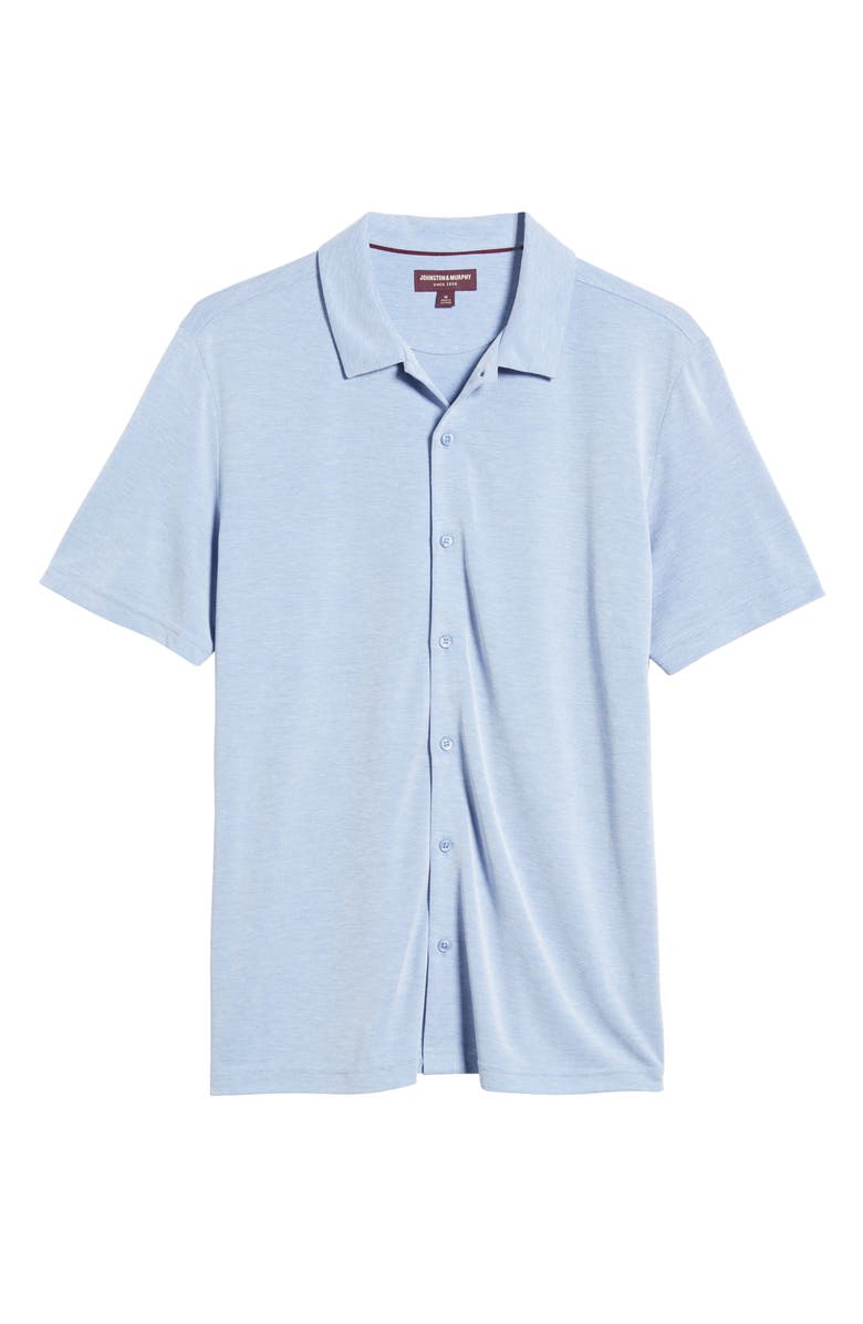 Johnston & Murphy Bird's Eye Short Sleeve Knit Button-Up Shirt, Alternate, color, Blue