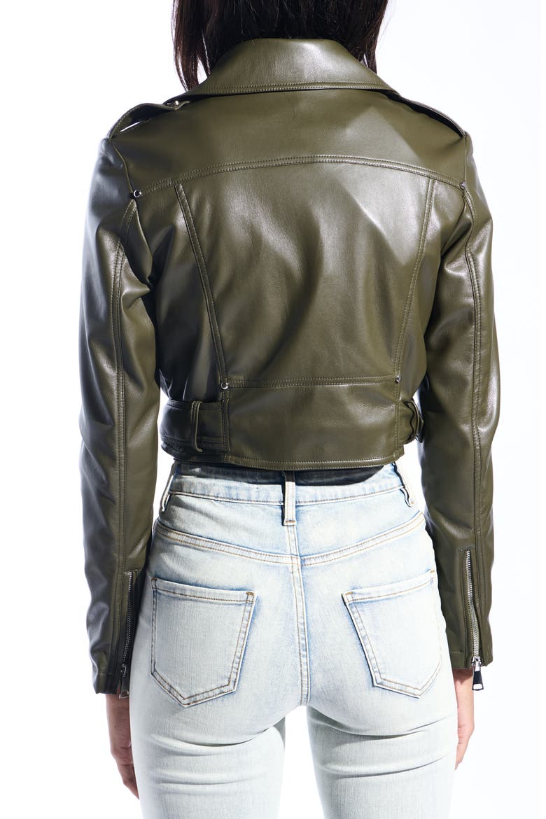 Faux Leather Crop Moto Jacket, Alternate, color, OLIVE