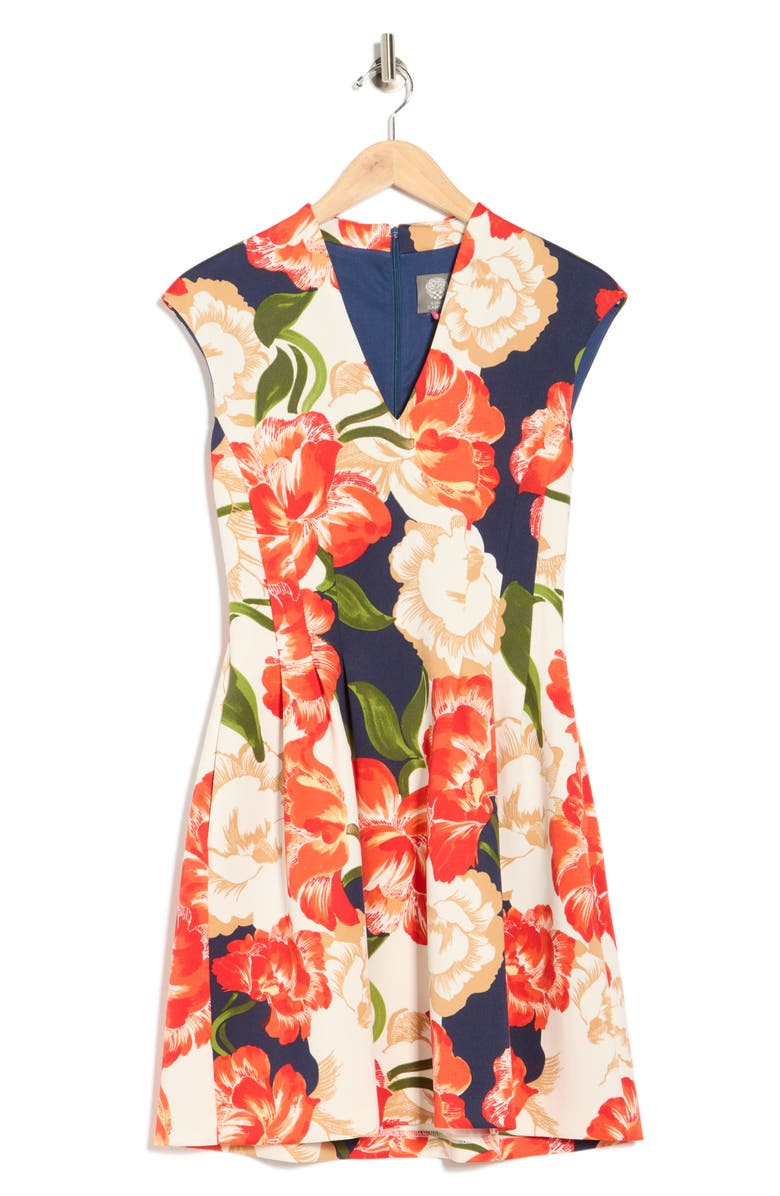 Vince Camuto Scuba Cap Sleeve Dress, Alternate, color, Coral Multi