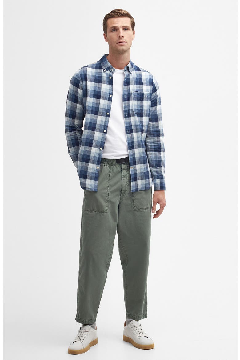 Hillroad Tailored Fit Buffalo Check Slub Cotton Button-Down Shirt, Alternate, color, NAVY