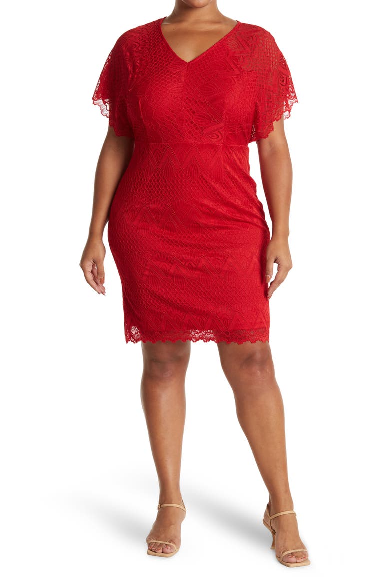 Jeanne V-Neck Lace Dolman Dress, Main, color, RED