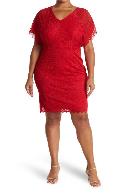Jeanne V-Neck Lace Dolman Dress (Plus)