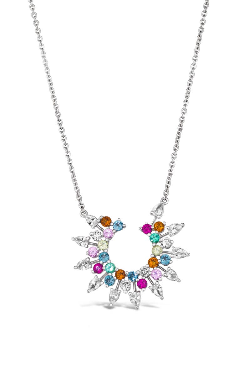 Mixed Precious Stone Pendant Necklace, Main, color, WHITE GOLD