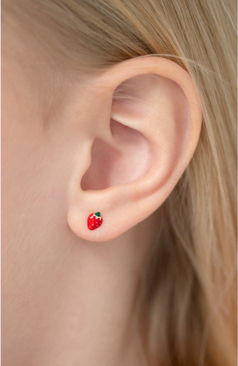 In Season Jewelry 14k Summer Strawberry Earrings, Alternate, color, Red