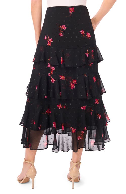 Cece Tiered Ruffle Flounce Midi Skirt In Black