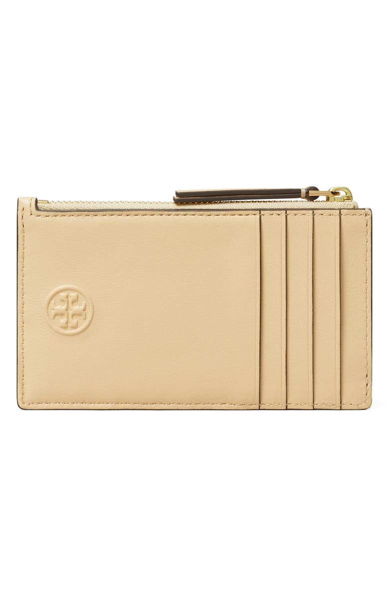 Tory Burch Fleming Quilted Zip Leather Card Case, Alternate, color, Vanilla Soft Serve