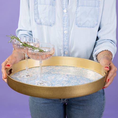 Totalee Gift Royal Floral Plastic Serving Tray Ceramic Blue In Blue