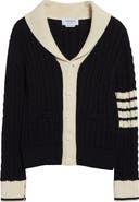 Thom Browne 4-Bar Cable Knit Virgin Wool Shawl Cardigan