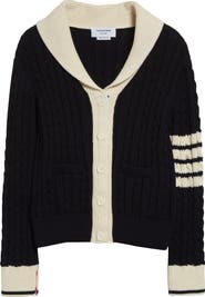 Thom Browne 4-Bar Cable Knit Virgin Wool Shawl Cardigan