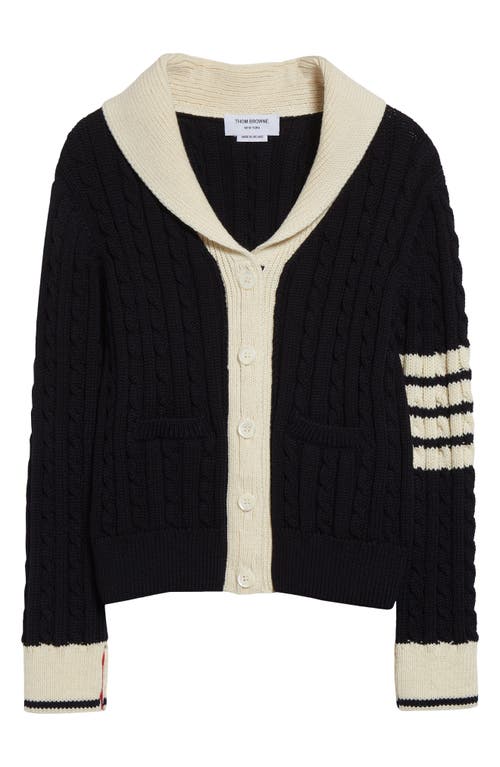 Thom Browne 4-bar Cable Knit Virgin Wool Shawl Cardigan In Navy