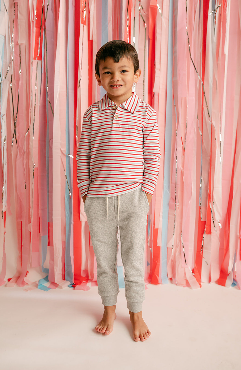 Little Paper Kids Reid Long Sleeve Polo, Alternate, color, Valentine Stripe
