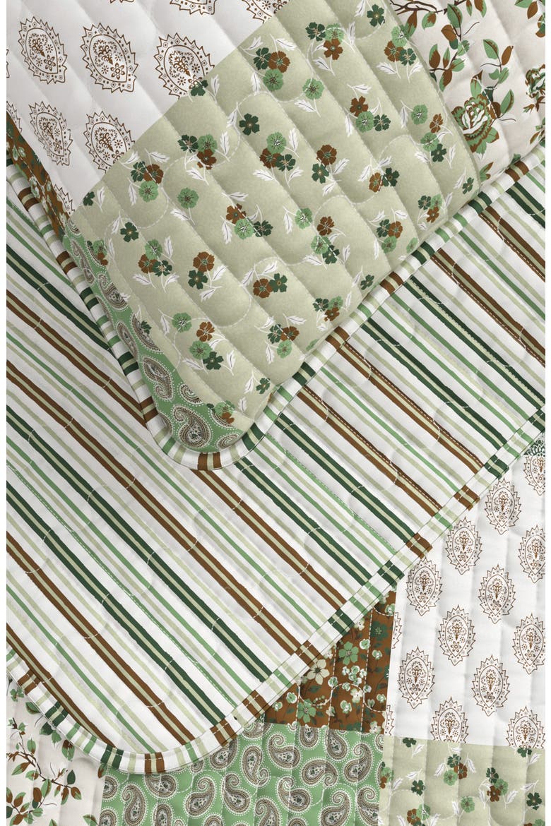 Summer Lodge Reversible Quilt Set, Alternate, color, GREEN FLORAL GRID/ BROWN
