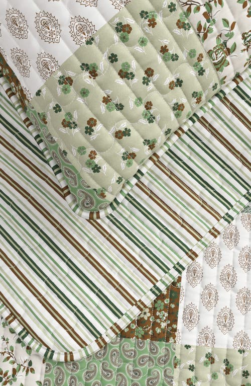 Woven & Weft Summer Lodge Reversible Quilt Set In Green Floral Grid/brown