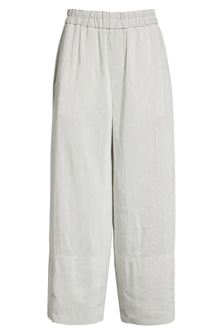 Stripe Linen Blend Crop Pull On Pants, Alternate, color, WHITE/ BLACK