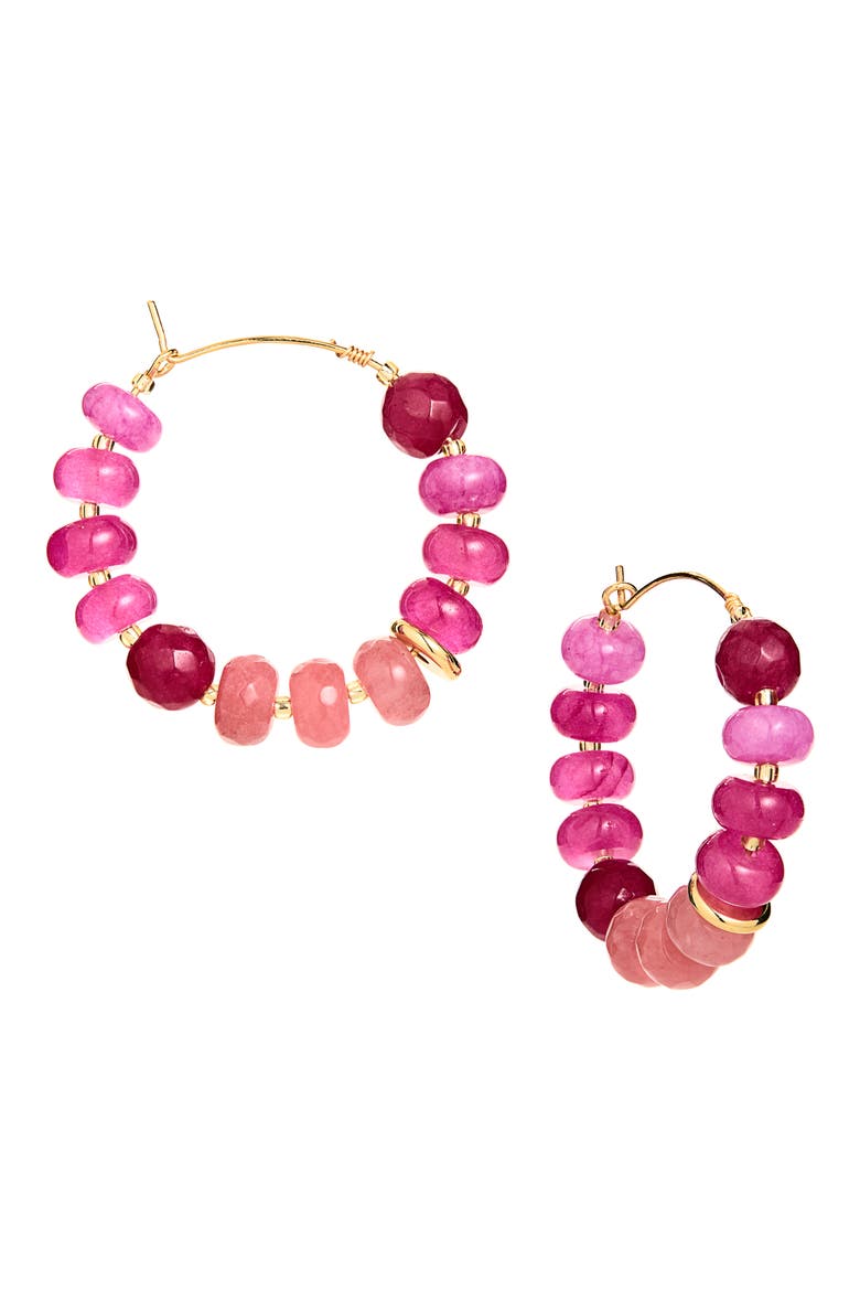 Beaded Wire Hoop Earrings, Main, color, PINK