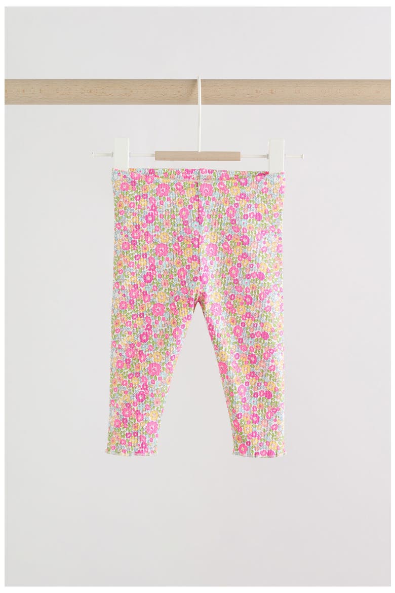 Kids' Fleuro Ditsy Ruffle Stretch Cotton Top & Leggings Set, Alternate, color, PINK