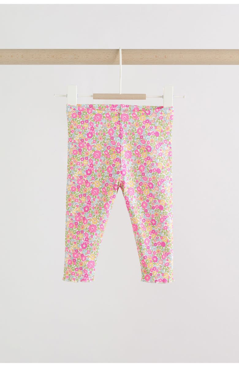 NEXT Kids' Fleuro Ditsy Ruffle Stretch Cotton Top & Leggings Set, Alternate, color, Pink