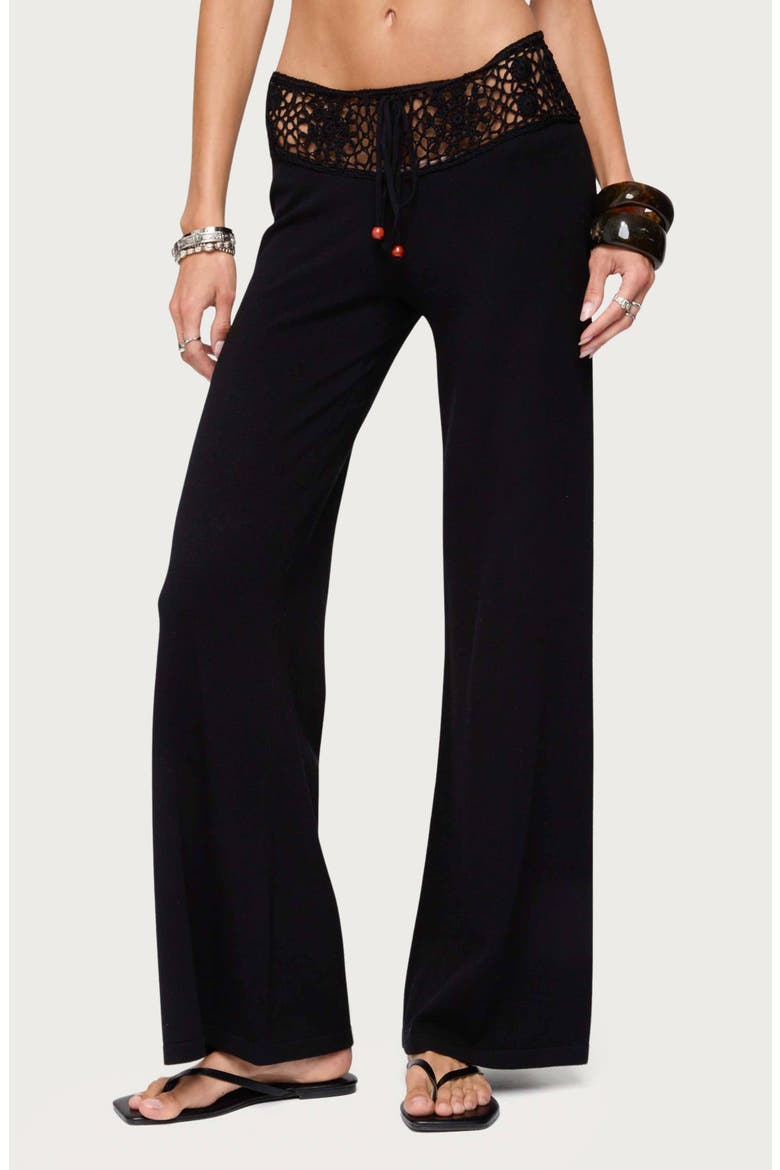 Kirsty Crochet Waist Drawstring Pants, Main, color, BLACK