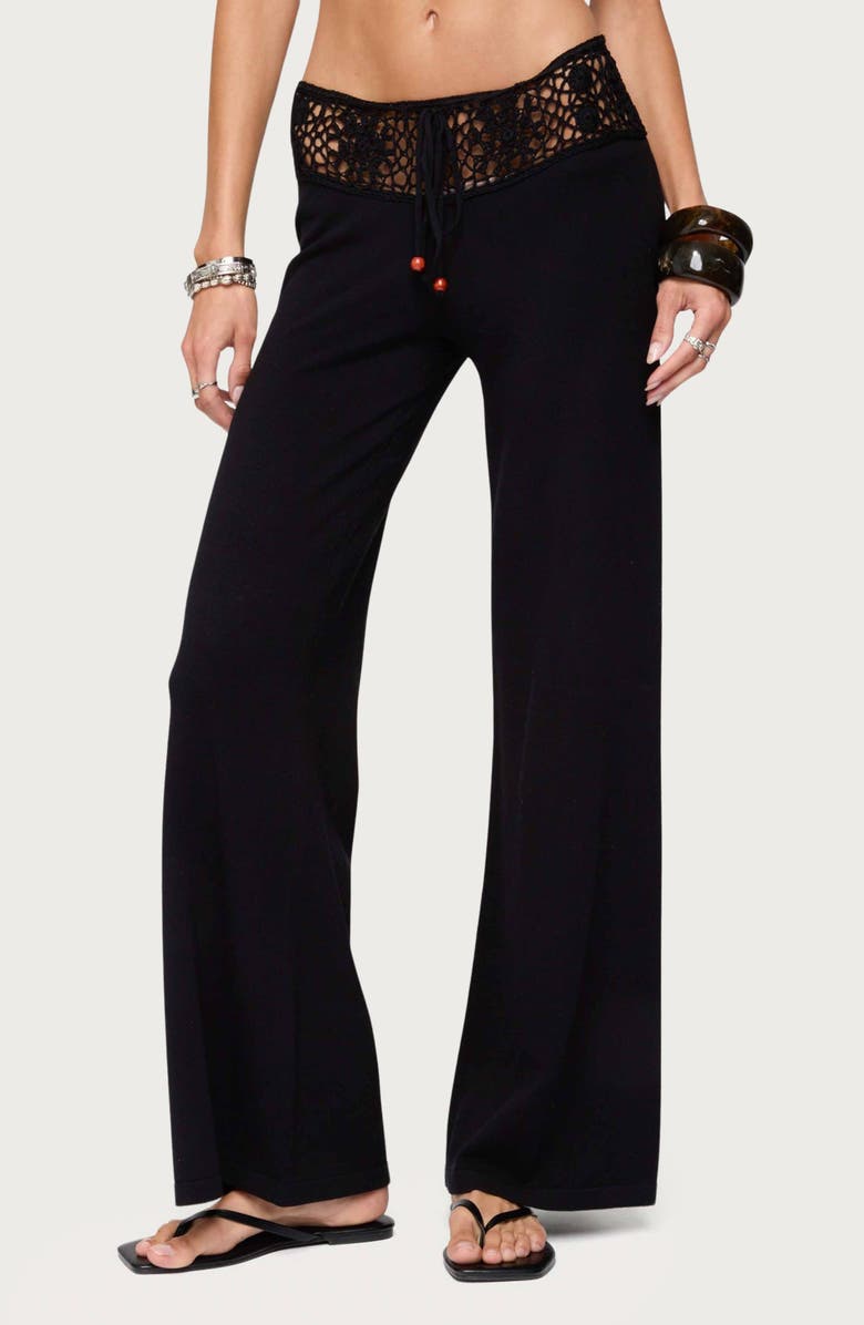 EDIKTED Kirsty Crochet Waist Drawstring Pants, Main, color, Black