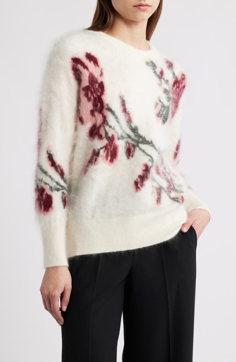 Elie Tahari The Roberta Floral Cashmere Crewneck Sweater, Main, color, Horizon Blue Floral