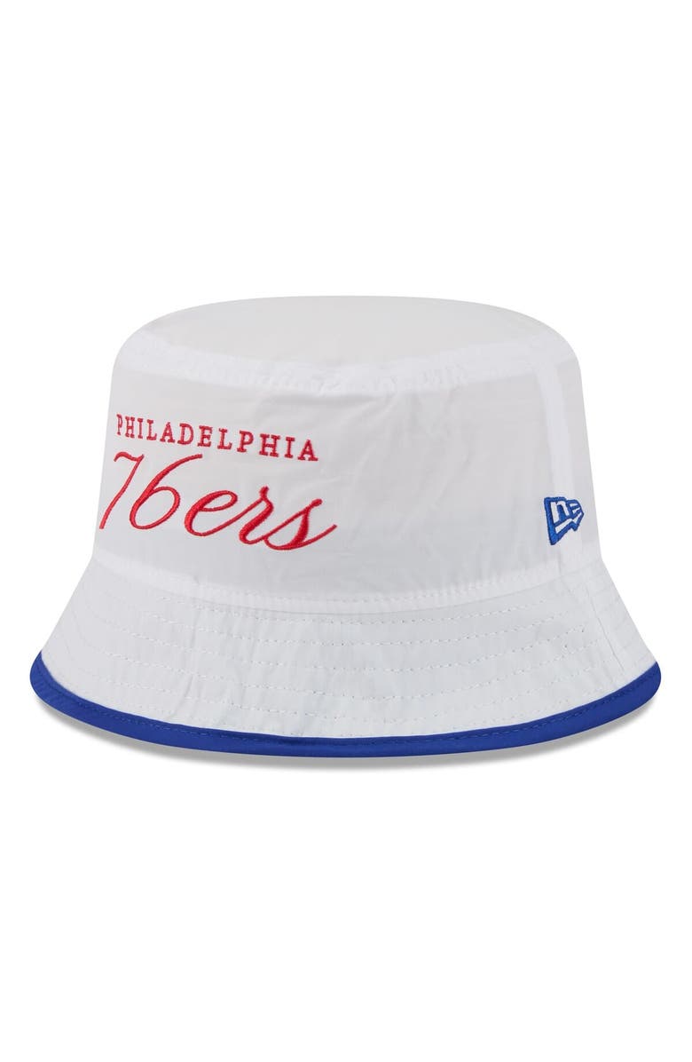 New Era Men's New Era White/Royal Philadelphia 76ers 2025 NBA Draft Nylon Bucket Hat, Alternate, color, White