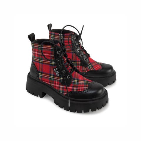 Red-Tartan Chunky Platform Boots