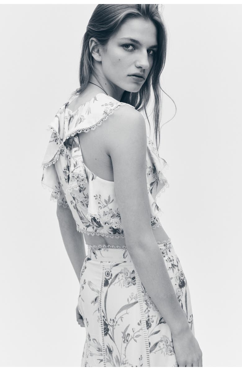 H&M Sleeveless Linen-blend Top, Alternate, color, Light Beige/Floral