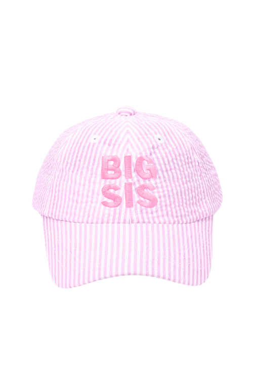 Bits & Bows Big Sis Seersucker Bow Baseball Hat In Pink