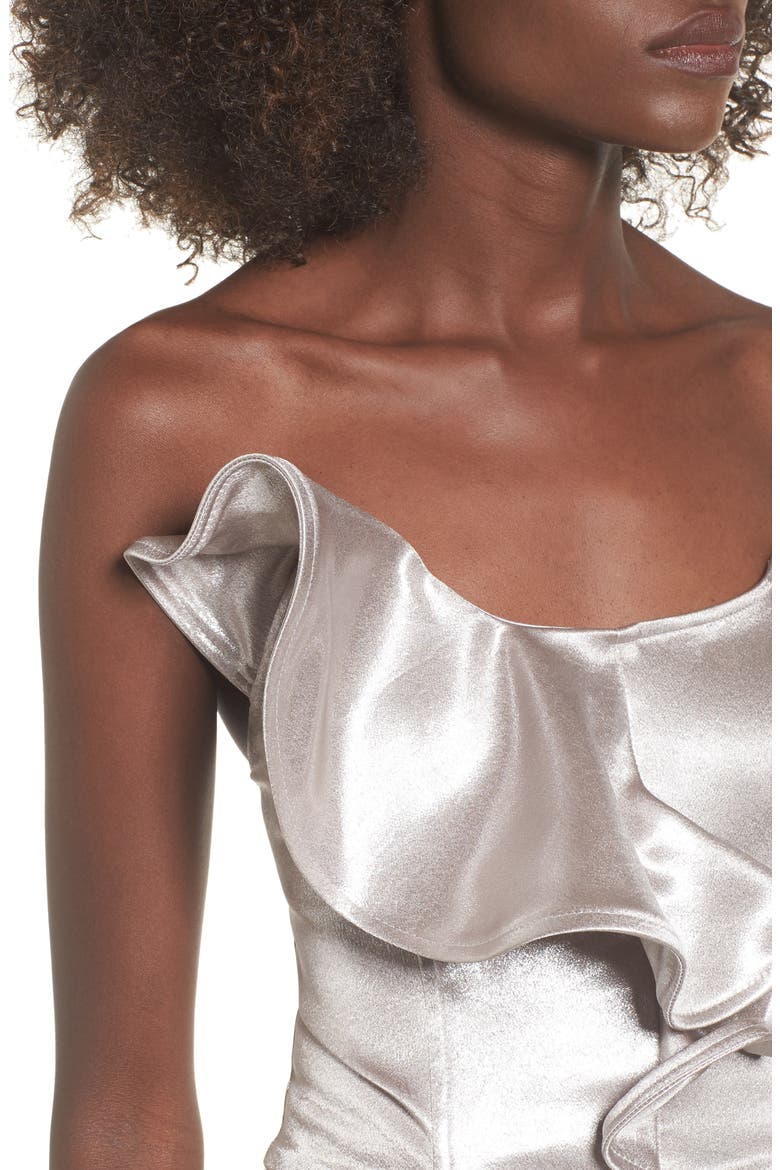 Ruffle Bustier Top, Alternate, color, GREY CHATEAU METALLIC