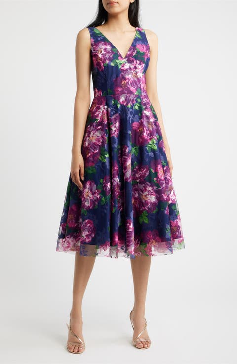 Floral Print Sleeveless Fit & Flare Cocktail Dress
