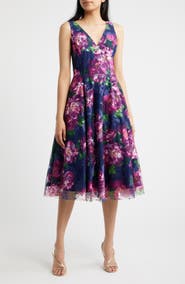 Eliza J Floral Print Sleeveless Fit & Flare Cocktail Dress