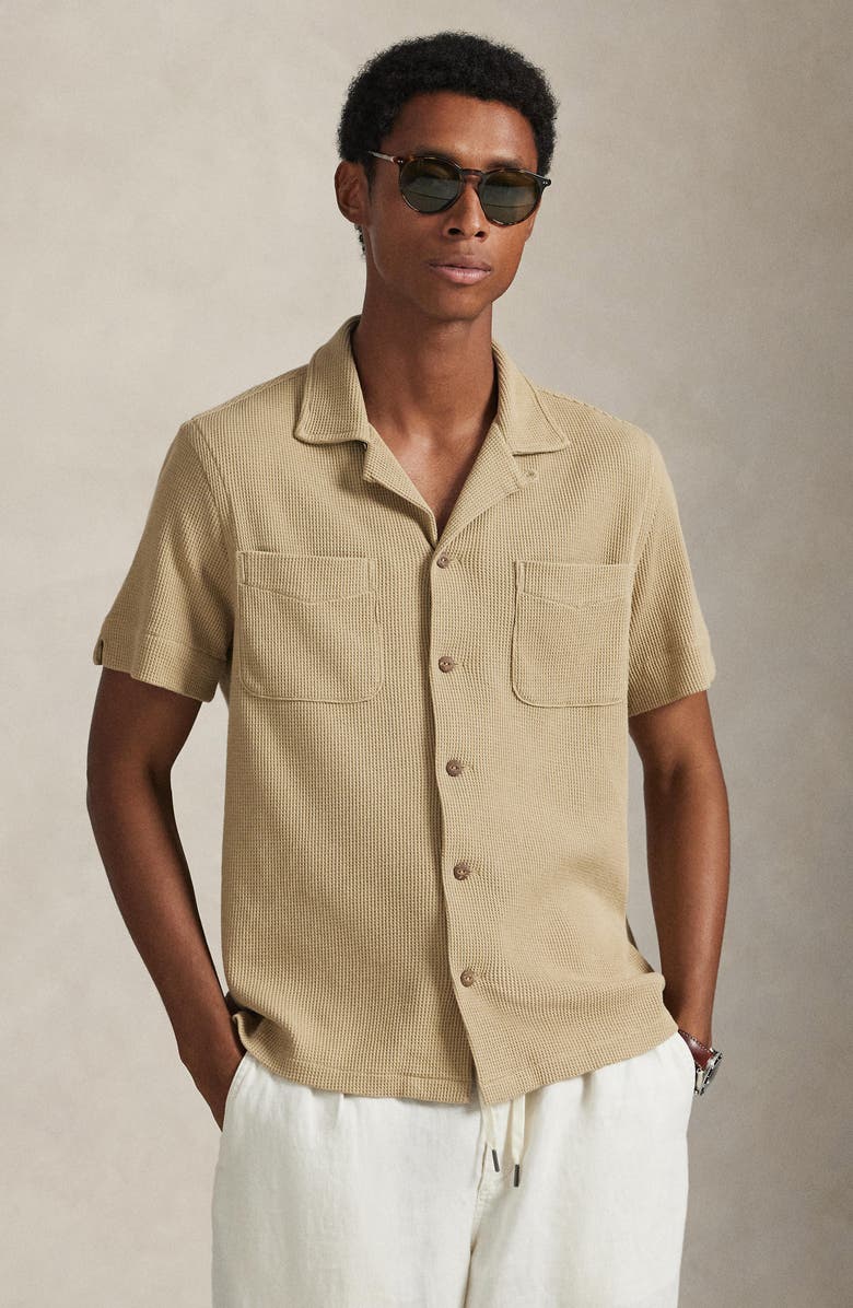 Polo Ralph Lauren Waffle Knit Cotton & Linen Camp Shirt, Alternate, color, Coastal Beige