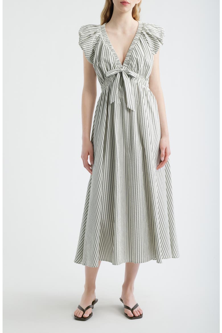 Stripe Plunge Neck Cotton Dress, Main, color, WHITE/ BLACK