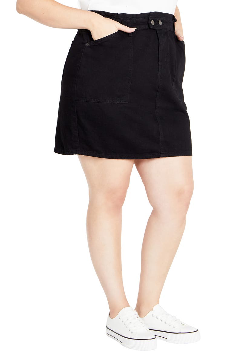 Cali Denim Miniskirt, Alternate, color, BLACK
