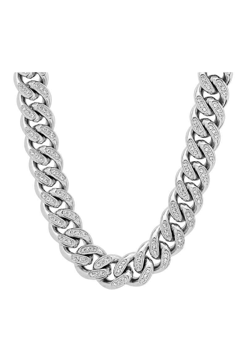 Men's Simulated Diamond Cuban Chain Necklace, Main, color, SILVER