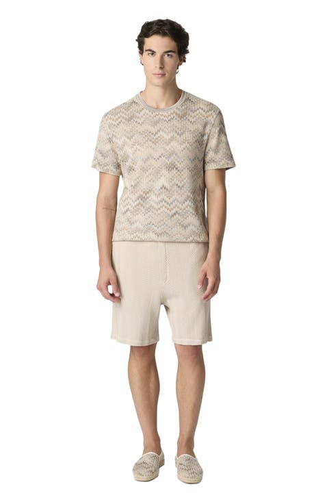 Bermuda Shorts In Cotton And Viscose With Tone-on-tone Zigzag Pattern