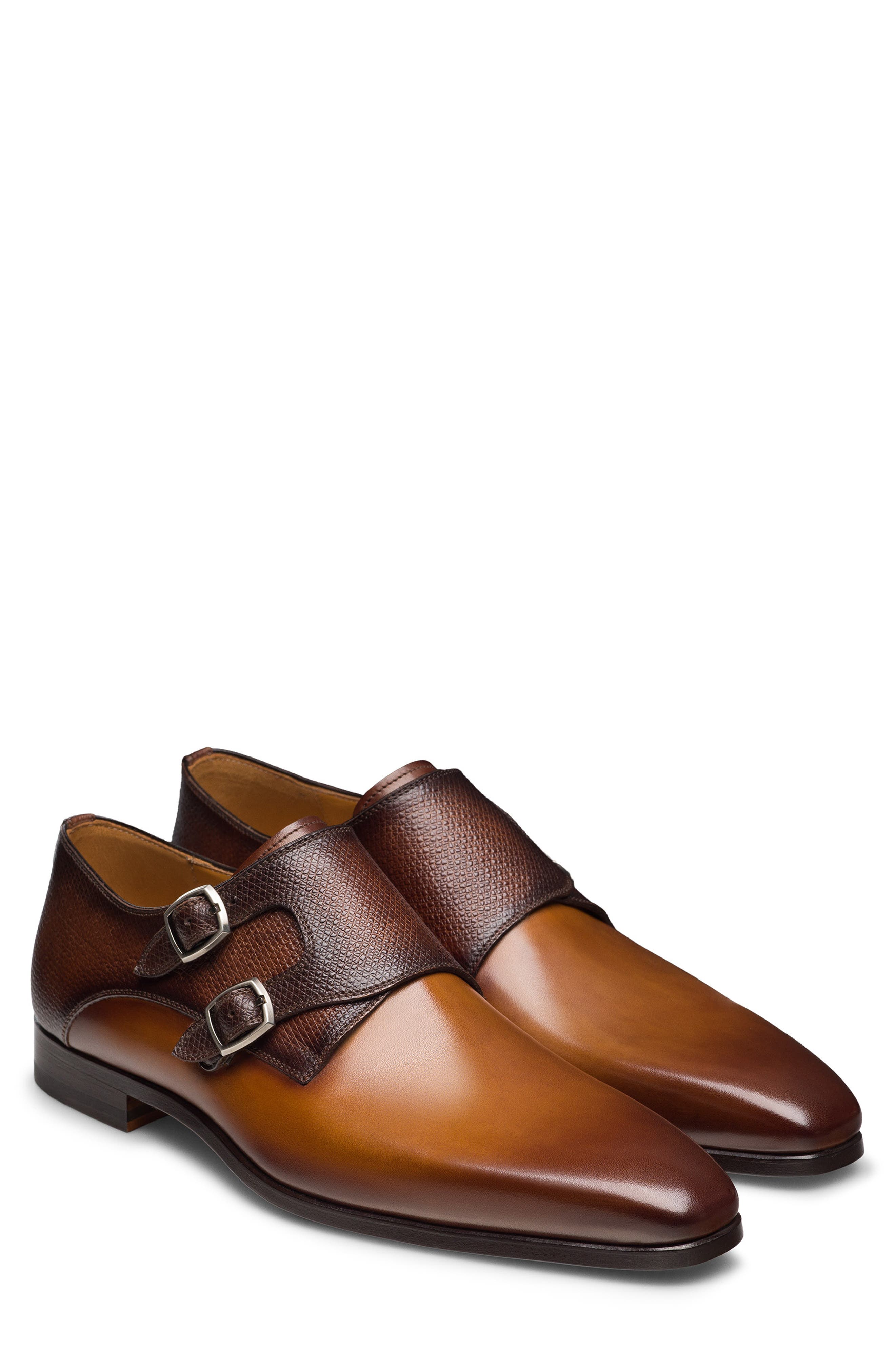 Dacian Two Buckle Monk Shoe, Main, color, CUERO / MID-BROWN