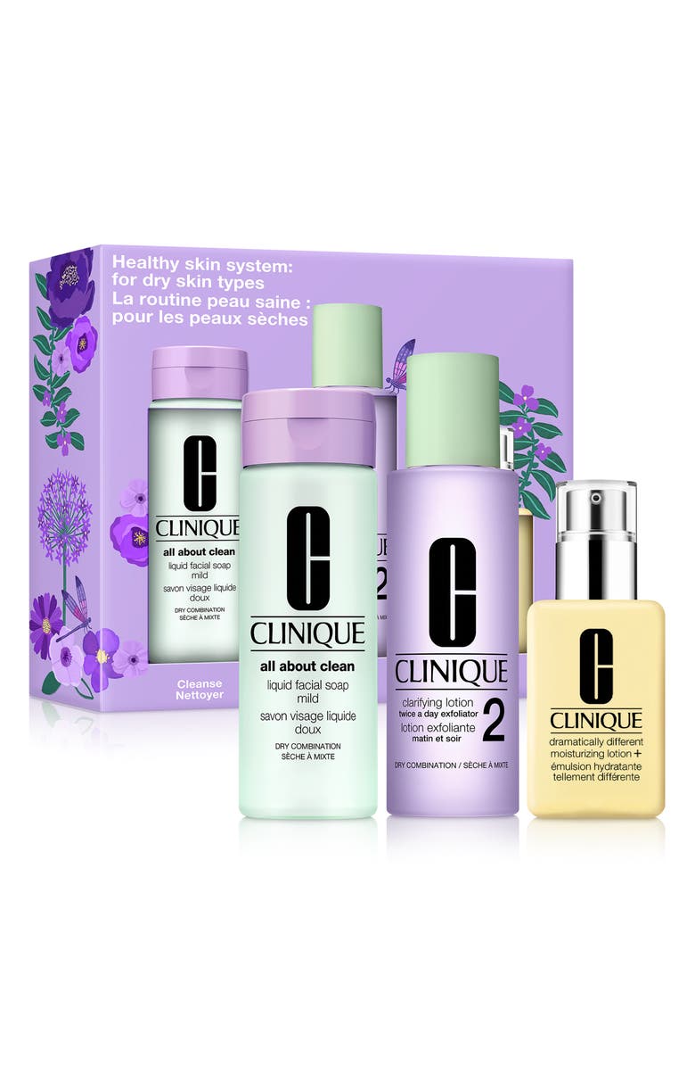 Clinique Healthy Skin 3-Step System: For Dry to Combination Skin Skin Care Gift Set $84 Value, Main, color, 