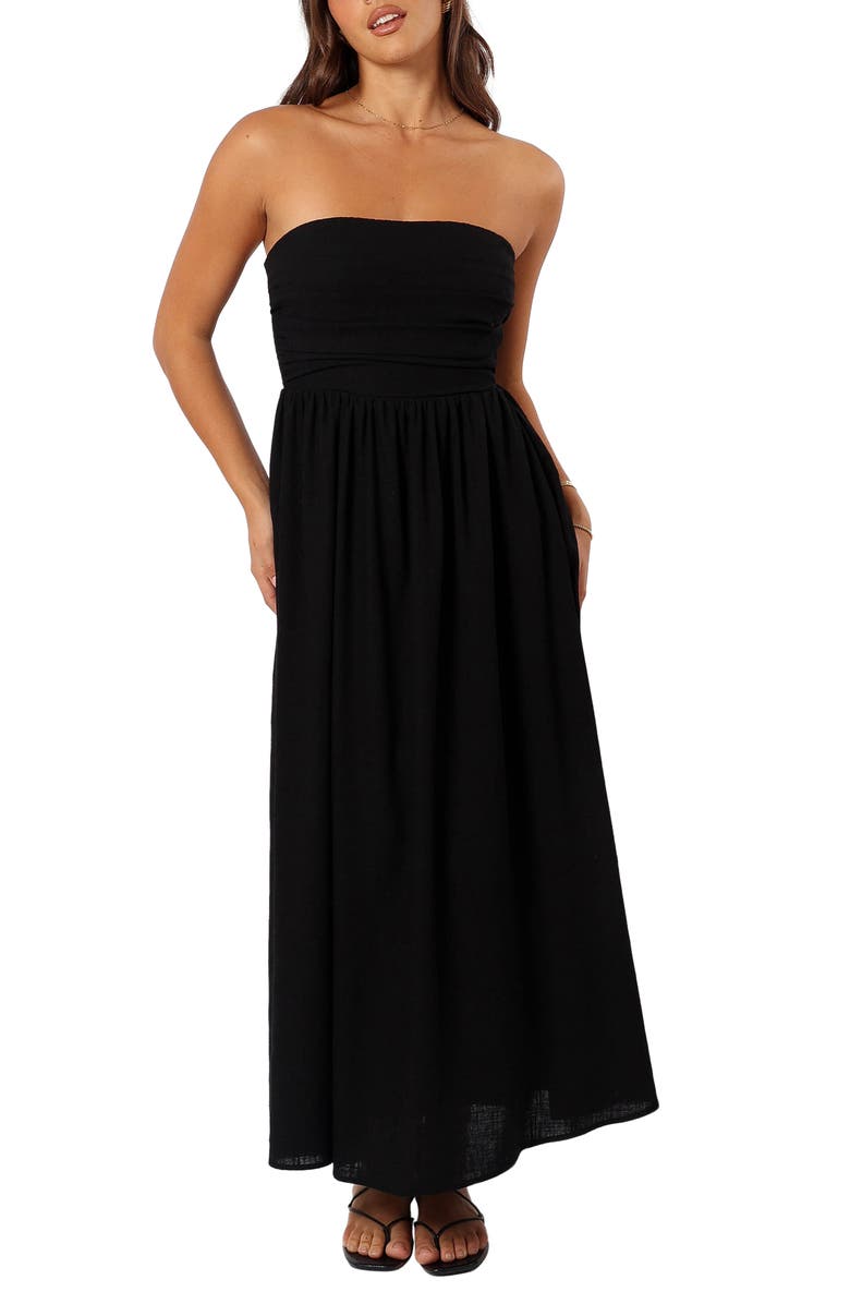 Petal & Pup Kayt Strapless Linen Blend Maxi Sundress, Main, color, Black