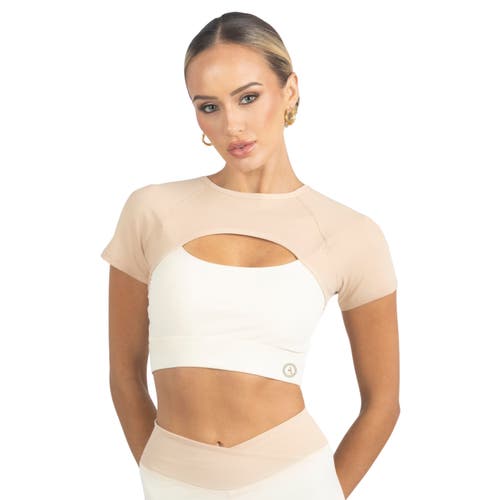 Akalia Sienna Color Block Activewear Top In Beige