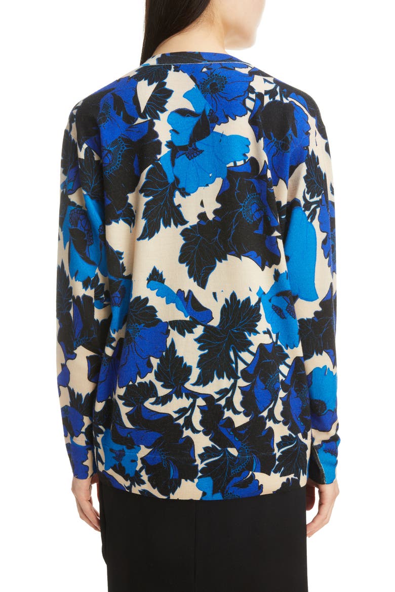 Netti Floral Print Merino Wool Sweater, Alternate, color, BLUE
