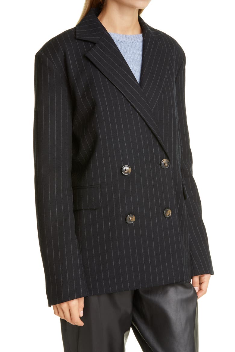 Loulou Studio Oversized Double Breasted Stretch Wool Blazer, Alternate, color, BLACK/ STRIPES