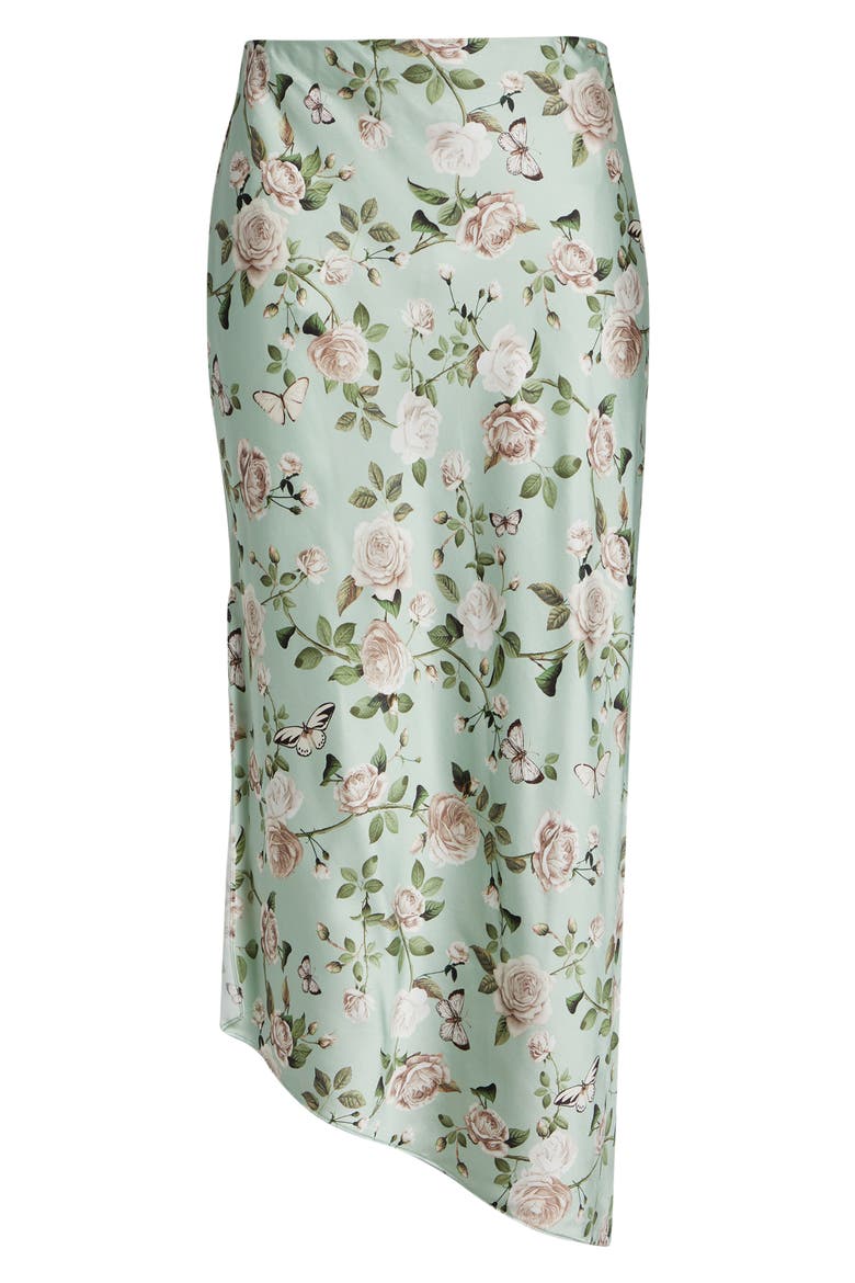 Maeve Mixed Print Asymmetric Satin Slip Skirt, Alternate, color, GARDEN GOSSIP LIGHT SAGE